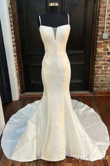 Custom Made Mermaid Long Satin Wedding Dresses Spaghetti Straps - MyChicDress