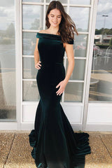 Dark Green Velvet Winter Formal Dress Off the Shoulder Prom Dress 2024 MyChicDress