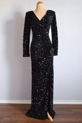 Deep V-neck Mermaid Black Sequin Prom Dresses