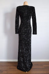 Deep V-neck Mermaid Black Sequin Prom Dresses