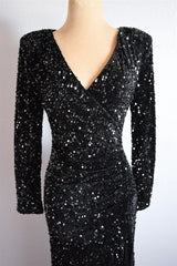 Deep V-neck Mermaid Black Sequin Prom Dresses