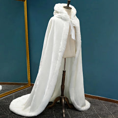 Floor Length Faux Fur White Winter Wedding Cloak Bride Shawl Cape Coat MyChicDress