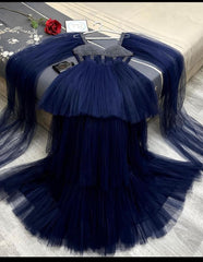 Gorgeous Tiered Ruffle Blue Prom Dresses Long Beaded Tulle Formal Wear MyChicDress