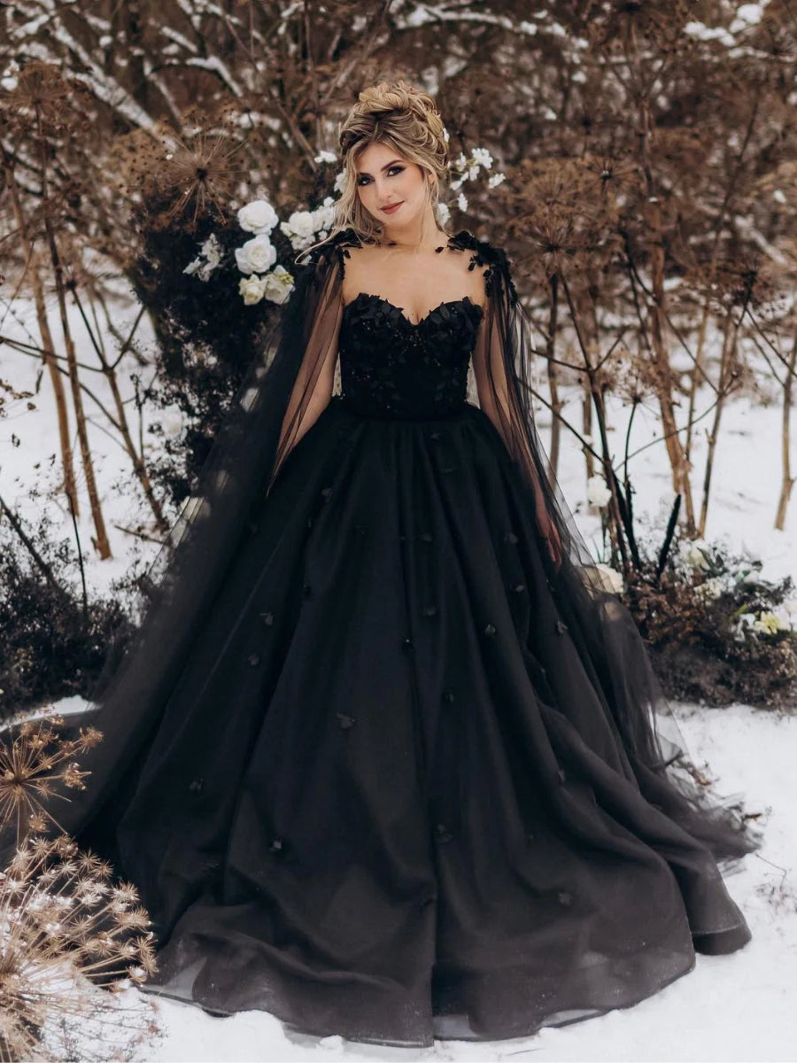 Vestido de novia gótico negro princesa invierno