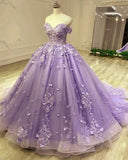 Gorgeous Tulle Purple Quinceanera Dress 3D Lace Appliques Ball Gown Dr ...