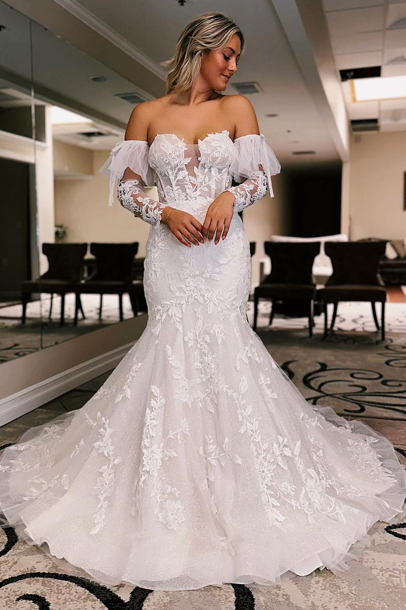 White Lace Wedding Dresses with sleeves