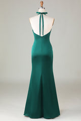 Halter Emerald Green Wedding Guest Dresses Ruched Mermaid Formal Dress