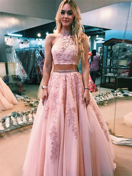 2 piece a line prom dress best sale