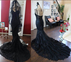 Hot Black Lace Evening Dresses UK Straps Mermaid Simple Wedding dress MyChicDress