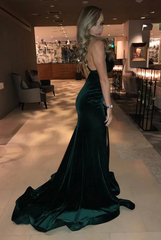 Hot Emerald Green Velvet Prom Dresses Long Mermaid Formal Evening Dress MyChicDress