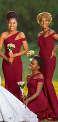 Hot Off Shoulder Long Bridesmaid Dress Burgundy Mermaid Wedding Party Dresses MyChicDress