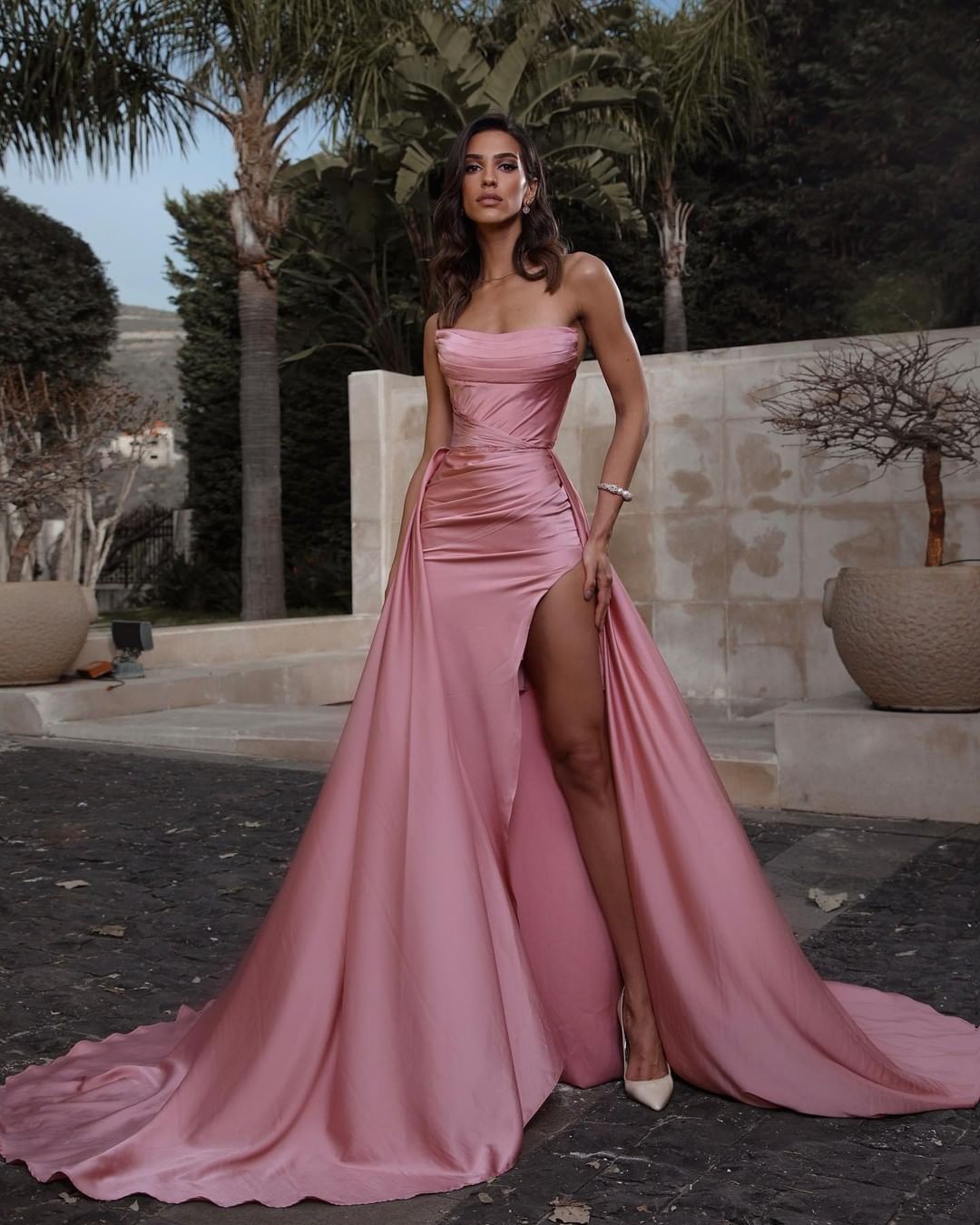 Hot Strapless Long Evening Gowns Uk Sleeveless Pink Prom Dress Detachable Skirt MyChicDress