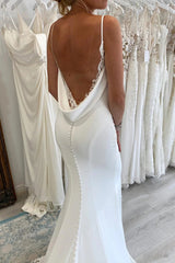 Hot White Satin Lace Wedding Dresses V Neck Mermaid Dress MyChicDress