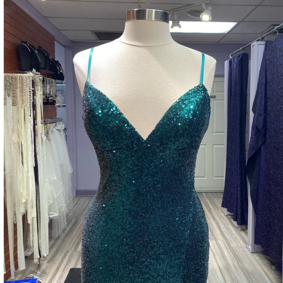 Hot Sequin Emerald Green Prom Dresses Backless Long Evening Dress - MyChicDress