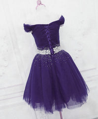 Knee Length Purple Homecoming Dress Beaded Off Shoulder - MyChicDress