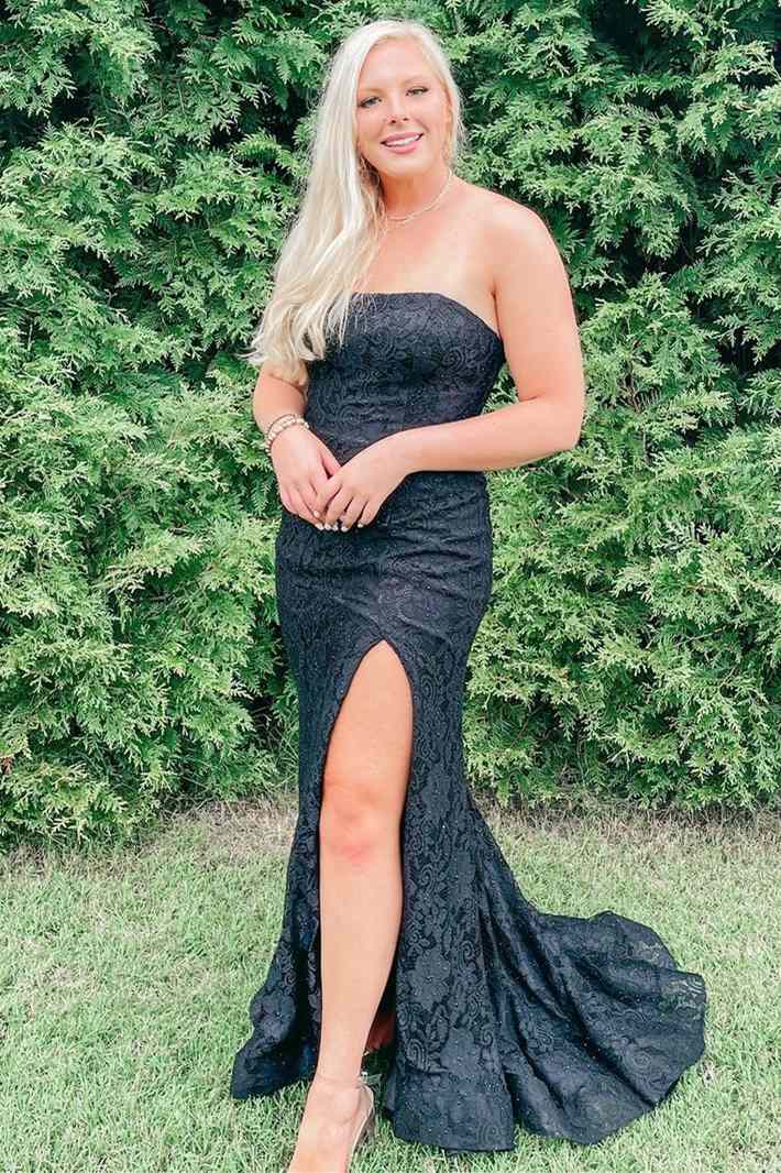 Lace Black Formal Dress Strapless Mermaid Prom Dress