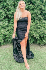 Lace Black Formal Dress Strapless Mermaid Prom Dress