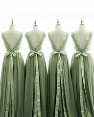 Lace Sage Green Bridesmaid Dresses Boho V-neck Straps Appliques