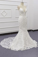 Long Mermaid Lace Beach Wedding Dress Appliques Spaghetti Strap