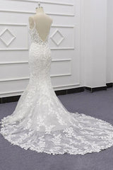 Long Mermaid Lace Beach Wedding Dress Appliques Spaghetti Strap