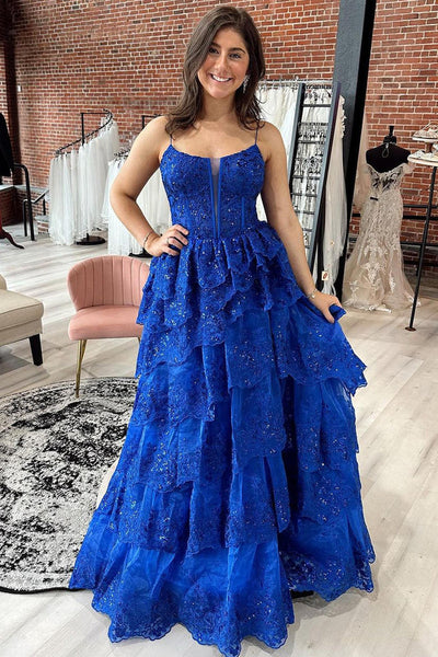 2024 Royal Blue Sequin Prom Dresses V-Neck Tight Long Formal