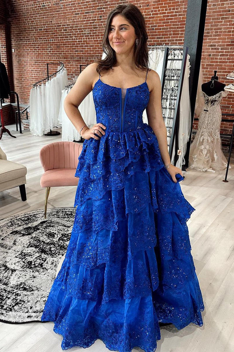 A Line 2024 Sequin Royal Blue Prom Dresses Long Sleeve Winter