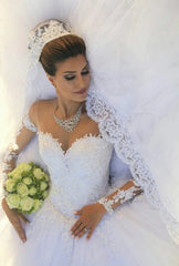 Long Sleeves Vintage Arabic Wedding Dresses Lace Tulle Ball Gowns - MyChicDress