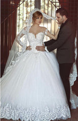 Long Sleeves Vintage Arabic Wedding Dresses Lace Tulle Ball Gowns - MyChicDress