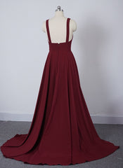 Long Straps V Neck Burgundy Beach Wedding Guest Dress High Slit