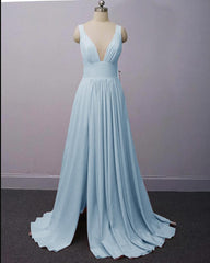 Long Straps V Neck light blue Beach Wedding Guest Dress High Slit