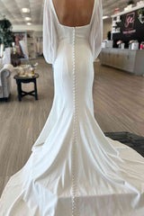 Mermaid Ivory Puffy Long Sleeves Wedding Dress Satin MyChicDress