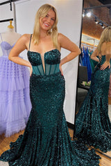 Mermaid Sequin Corset Dark Green Prom Dress