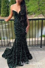 Mermaid Sweetheart Sleeveless Royal Blue Sequin Prom Dresses