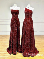 Mermaid Burgundy Formal Dresses Sparkly Long Party Dress - MyChicDress