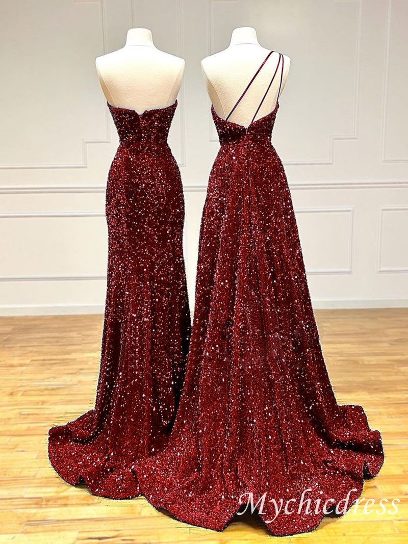 Mermaid Burgundy Formal Dresses Sparkly Long Party Dress - MyChicDress