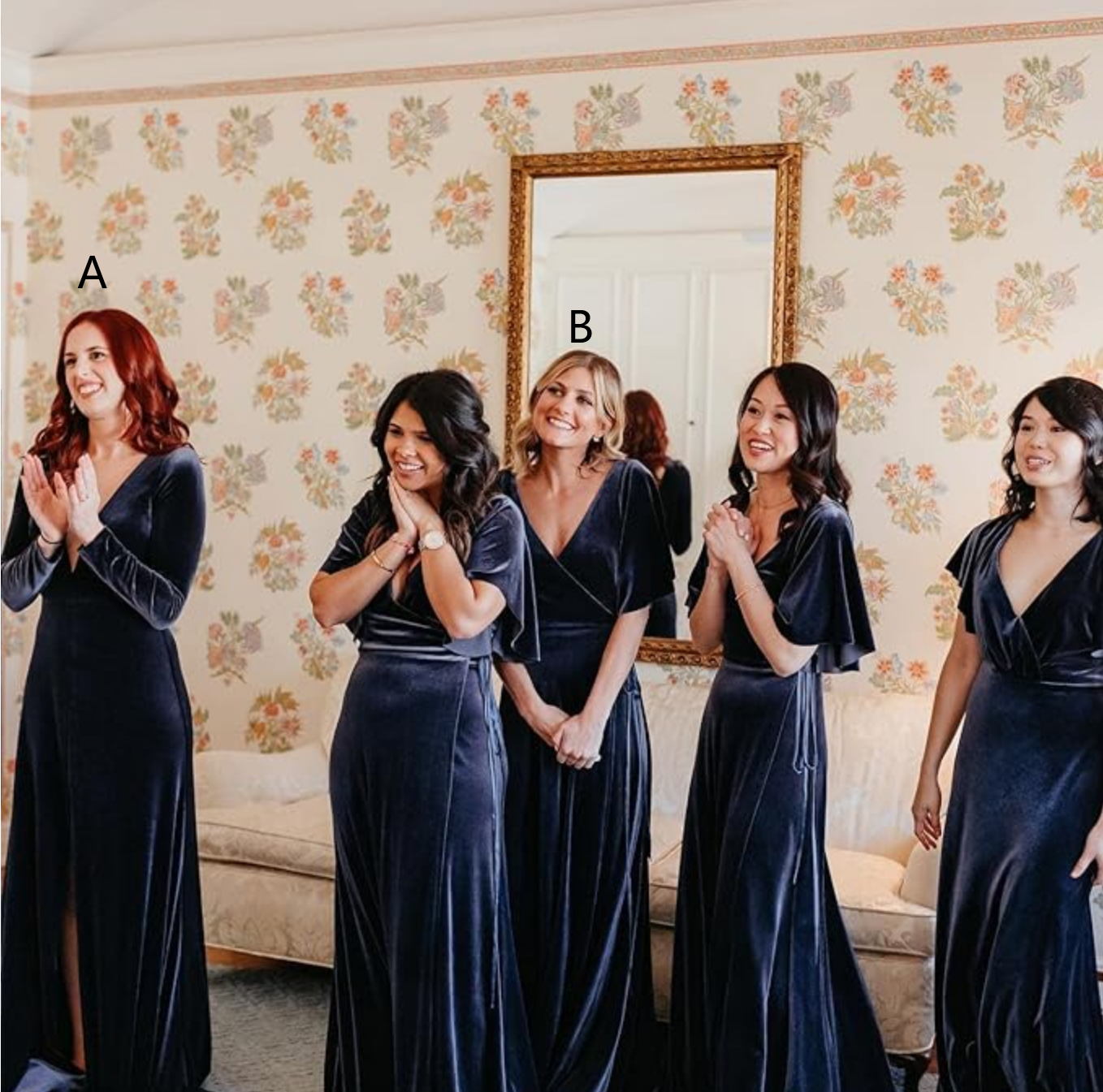 Mismatched Navy Blue Winter Bridesmaid Dresses Velvet Wedding Guest Dress MyChicDress