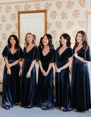 Mismatched Navy Blue Winter Bridesmaid Dresses Velvet Wedding Guest Dress MyChicDress