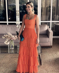 Modest Orange Prom Dress Layered Straps Women Formal Wear