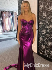 New Metallic Prom Dress Royal Blue Sweetheart Strapless With Side Slit