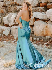 New Metallic Prom Dress Royal Blue Sweetheart Strapless With Side Slit