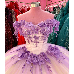 Off Shoulder 2024 Lilac Sweet 16 Dress 3D Flowers Corset Quinceanera Dresses MyChicDress