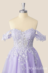 Off The Shoulder Lace Short 2025 Homecoming Dress Lavender Dama Dress