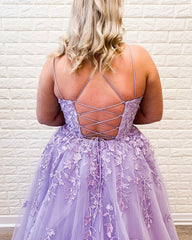 Plus Size Purple Lace Prom Dresses A Line Evening Gowns MyChicDress