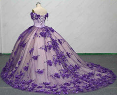 Princess Purple 3D Flower Quinceanera Dress Off The Shoulder Ball Gowns MyChicDress