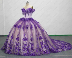 Princess Purple 3D Flower Quinceanera Dress Off The Shoulder Ball Gowns MyChicDress