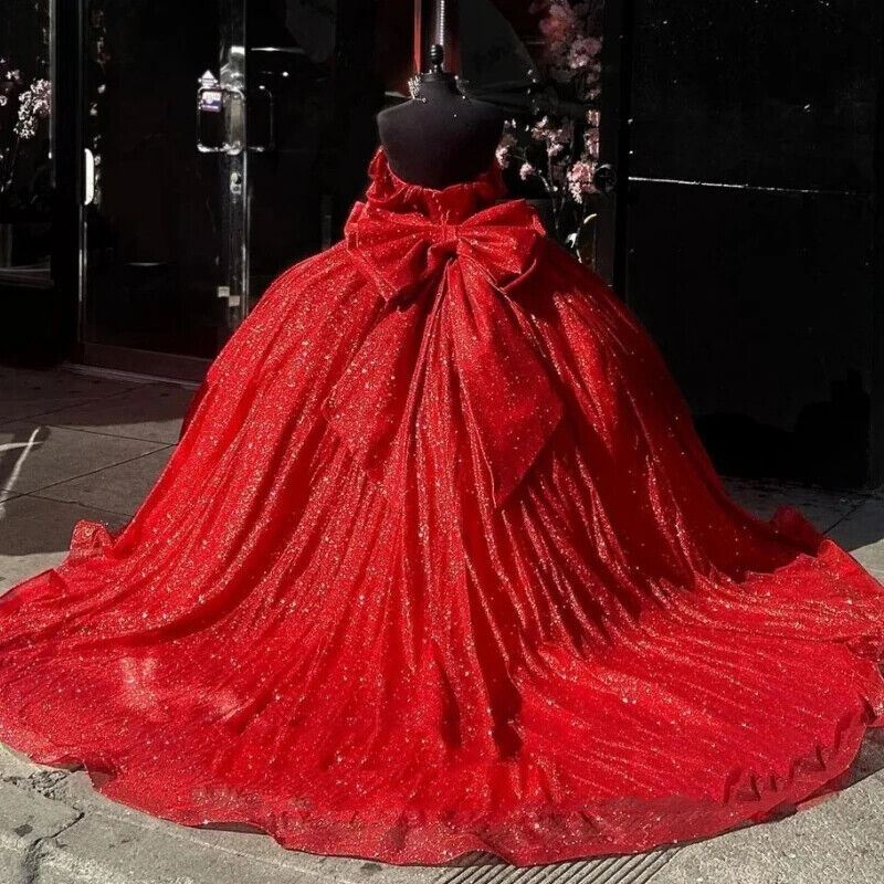 Red Quinceanera Dresses Beaded Off Shoulder Ball Gown Girls Birthday Gift - MyChicDress