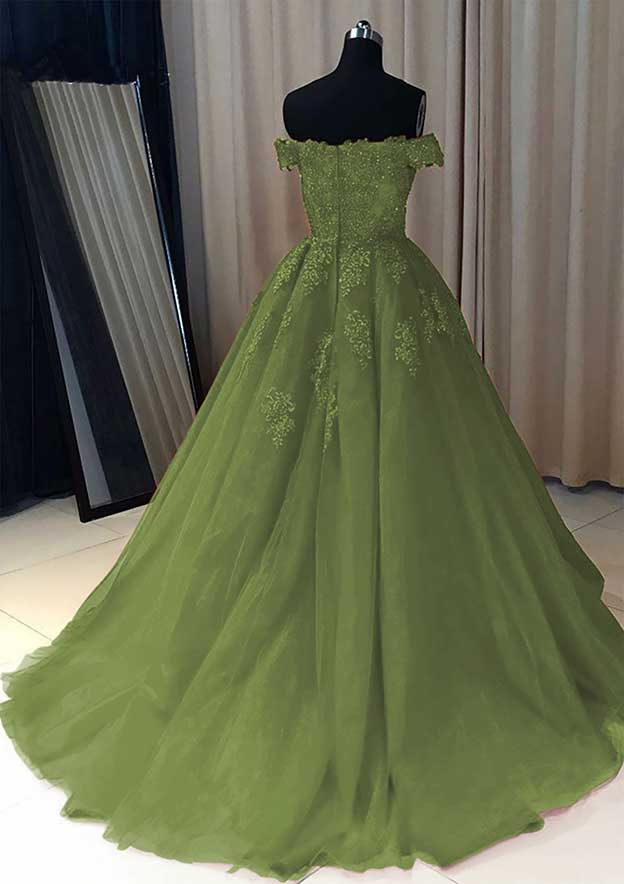 Sage Green Quinceanera Dresses Off The Shoulder Lace Beaded Evening Gowns