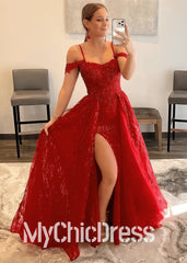 2025 Cheap Red Sequin Lace Prom Dresses Corset Top Off The Shoulder Formal Dress