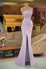 Sequins Formal Dresses Light Purple Mermaid Prom Dress Long Slit Strapless MyChicDress