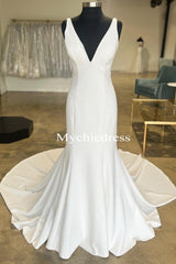 Sexy Mermaid Backless Cheap Satin Beach Wedding Dresses Minimalist - MyChicDress